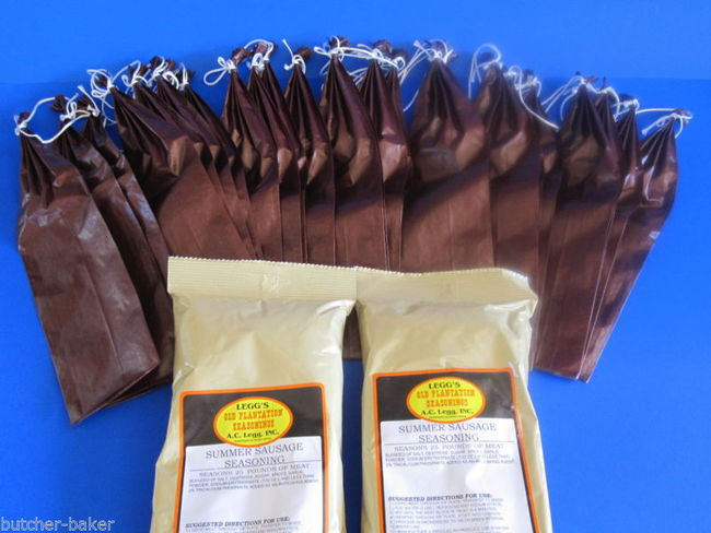 SUMMER SAUSAGE KIT Seasoning AND CASINGS for 50 lbs w/ long 2 lb