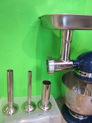 Smokehouse Chef Stainless Steel meat grinder attachment for Kitchenaid stand mixers.