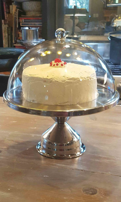 2 pc Set 13" Stainless Steel Cake Stand and 12" Cake Cover 2 pc Set 13" Stainless Steel Cake Stand and 12" Cake Cover