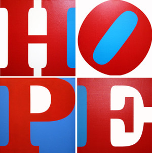 HOPE (R/W/B) (SUITE OF 4 PAINTINGS) BY ROBERT INDIANA