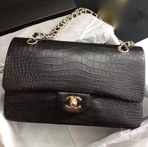Chanel Black Matte Alligator Classic Flap Bag Chanel Black Matte Alligator Classic Flap Bag