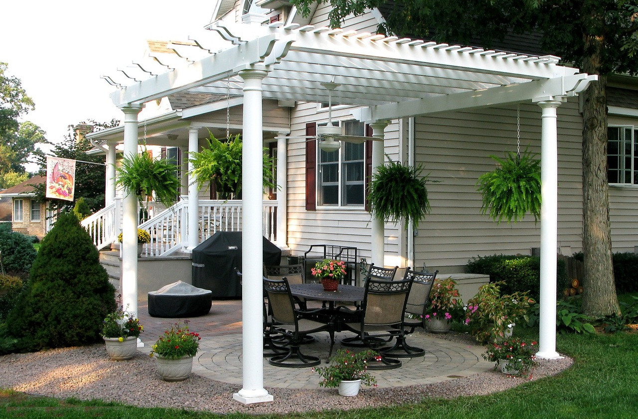 Vinyl Pergola Kit With Round Columns Freestanding Custom White vinyl pergola kit - tapered columns - Vinyl Pergola Kit With Round Columns Freestanding Custom