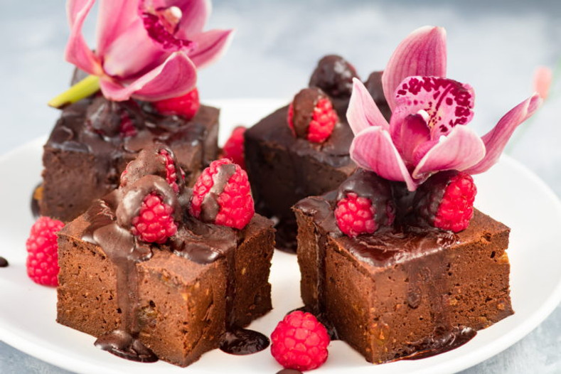 Double Chocolate Raspberry Protein Brownies