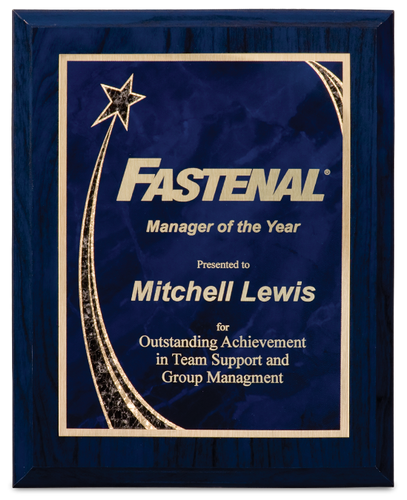 Blue Woodgrain Plaque with Blue Rising Star Plate
