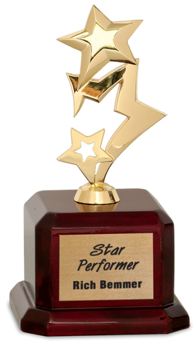 Gold Metal Rising 3-Star on Rosewood Piano Finish Base