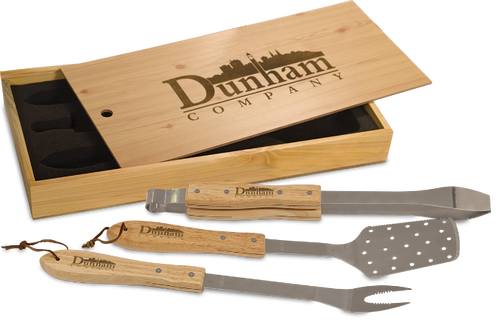 BBQ Gift Set in Pine Box with Stainless Steel & Oak Tools