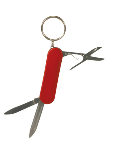 Red Finish 3-Function Pocket Knife with Keychain