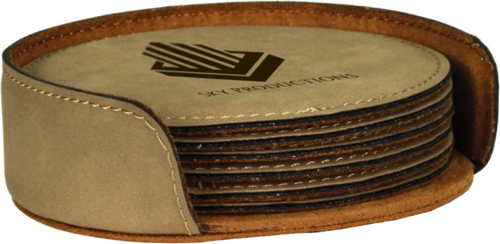Light Brown Leatherette Round 6-Coaster Set
