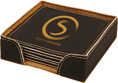 Square Black Leatherette 6-Coaster Set