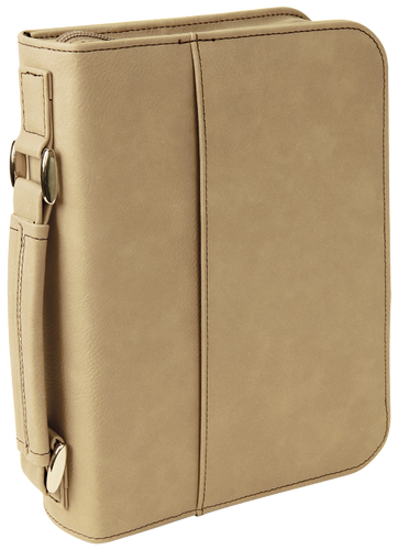 Light Brown Leatherette Book/Bible Cover w/Zipper & Handle