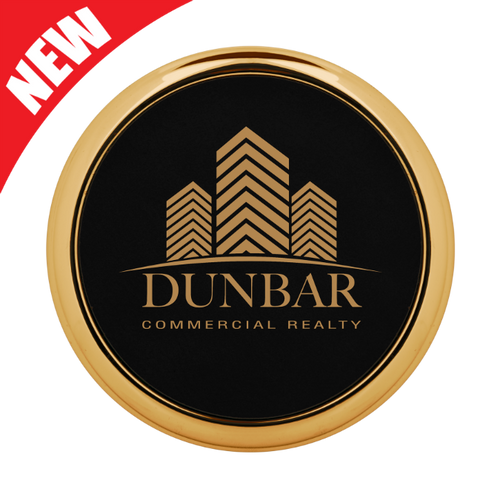 Round Black Leatherette Coaster with Gold Edge