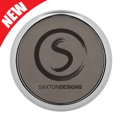 Round Gray Leatherette Coaster with Silver Edge