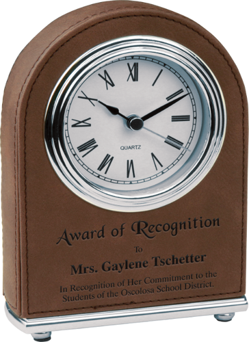 Dark Brown Leatherette Arch Desk Clock