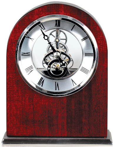 Rosewood Piano Finish Arch Clock with Silver Trim