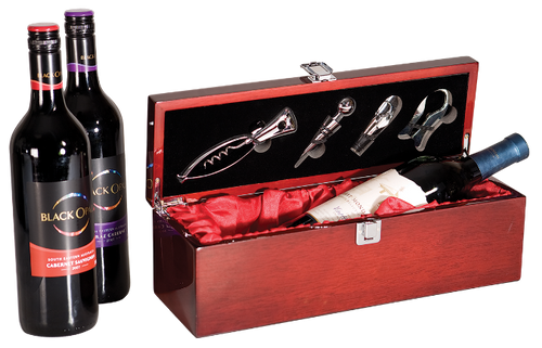 Rosewood Piano Finish Single Wine Presentation Box with 4 Tools