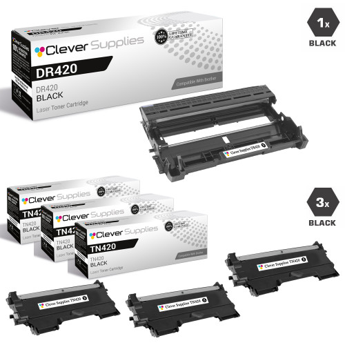 Compatible Brother DR420-TN420 Black Drum and 3 Toner Cartridges Set Compatible Brother DR420-TN420 Black Drum and 3 Toner Cartridges Set