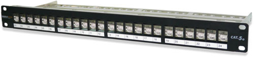 24458S-C5E 24-Port Category 5e Screened Patch Panel, T568A/B Wiring, 1.75" High 24458S-C5E 24-Port Category 5e Screened Patch Panel, T568A/B Wiring, 1.75" High