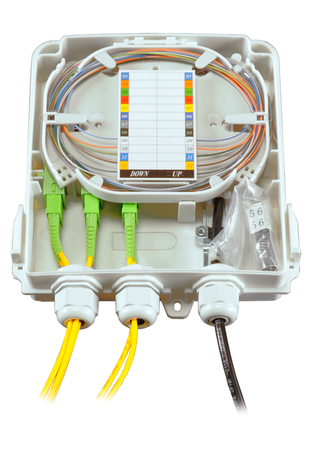 FTTH Fiber To The Home Outdoor Fiber Distribution Box 12 Splice Tray FTTH Fiber To The Home Outdoor Fiber Distribution Box 12 Splice Tray