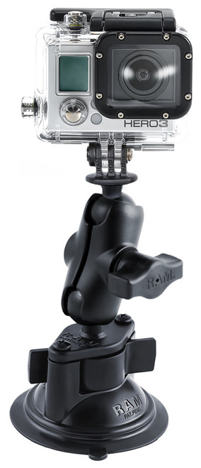 RAM Twist Lock Suction Cup Mount, Short Double Socket Arm & 1" Diameter Ball with Custom GoPro® Hero Adapter RAM Twist Lock Suction Cup Mount, Short Double Socket Arm & 1" Diameter Ball with Custom GoPro® Hero Adapter