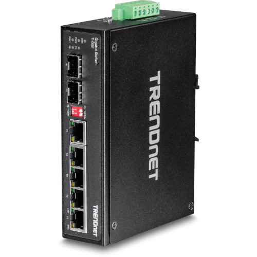 6 Port Hardened Industrial Gigabit DIN-Rail Switch with 2 SFP Ports 6 Port Hardened Industrial Gigabit DIN-Rail Switch with 2 SFP Ports