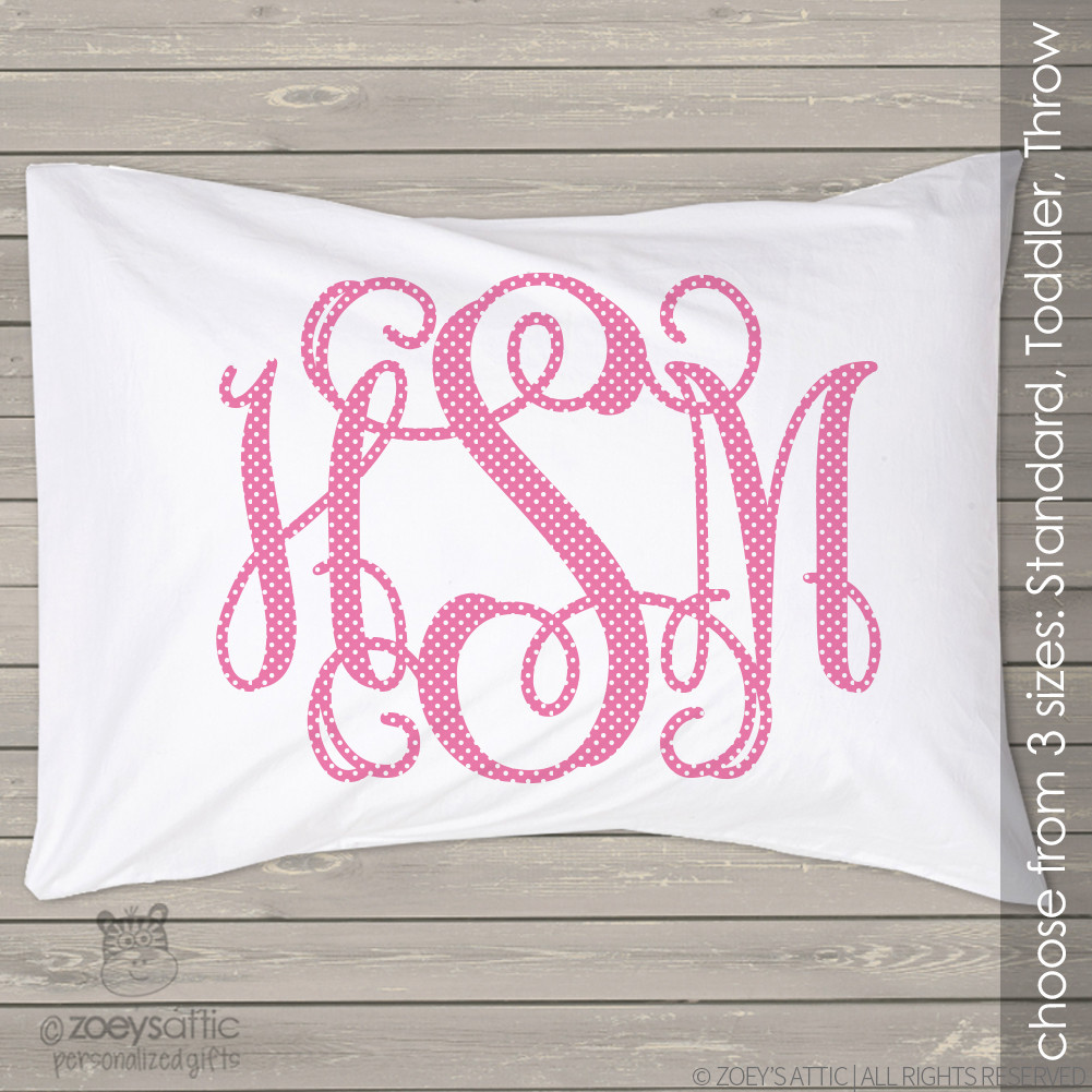 personalized kids pillowcase, polkadot initial monogrammed girl or boy