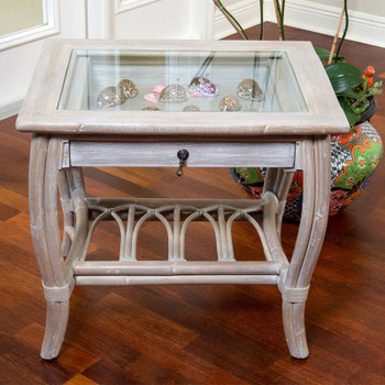 Cuba End Table with Glass in Rustic Driftwood finish Cuba End Table with Glass in Rustic Driftwood finish
