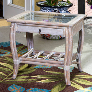 Cuba End Table with Glass in Rustic Driftwood finish Cuba End Table with Glass in Rustic Driftwood finish