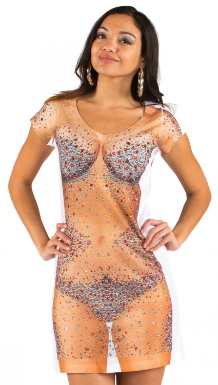 Faux Real Rhinestone Dress Front View