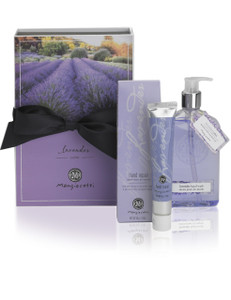 Box with black bow and lavender 12 ounce hand wash bottle and 1.8 ounce hand repair tube