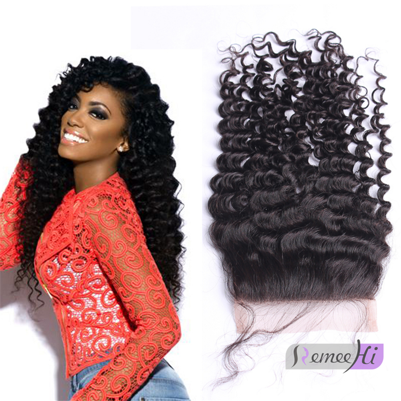 Remeehi Malaysian Deep Curly 5x5 Lace Front Closure Indian Virgin