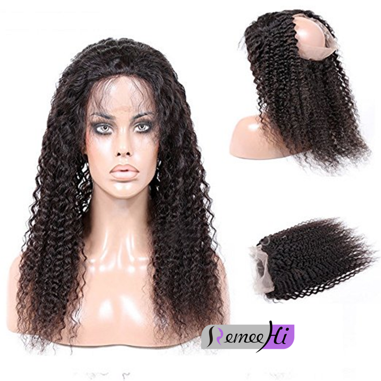 Remeehi Indian Remy Hair Kinky Curly 360 Full Lace Band Frontal