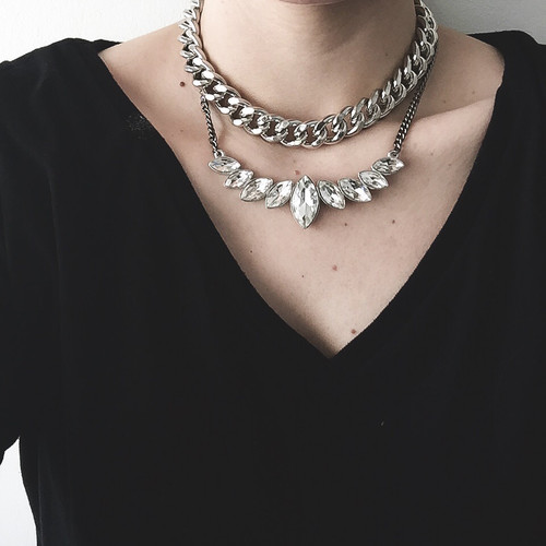 Gem Necklace paired with our Collar necklace.