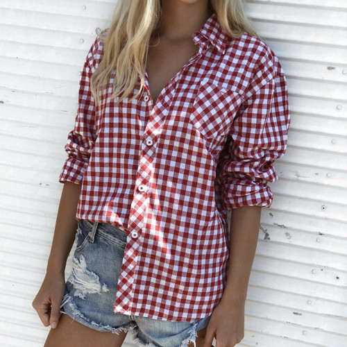 Gingham Boyfriend Button-Up