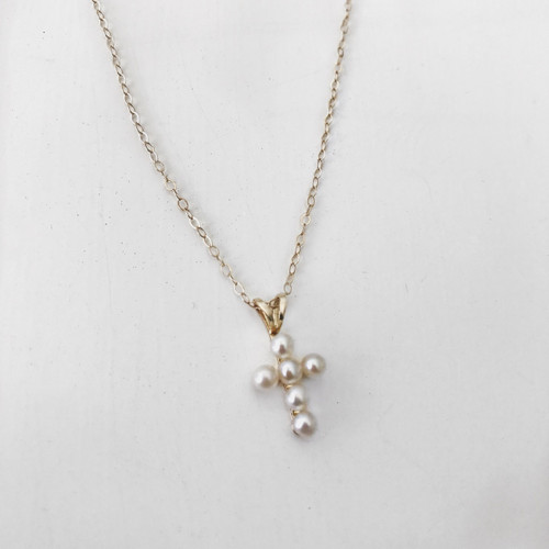 14k Pearl Cross Necklace