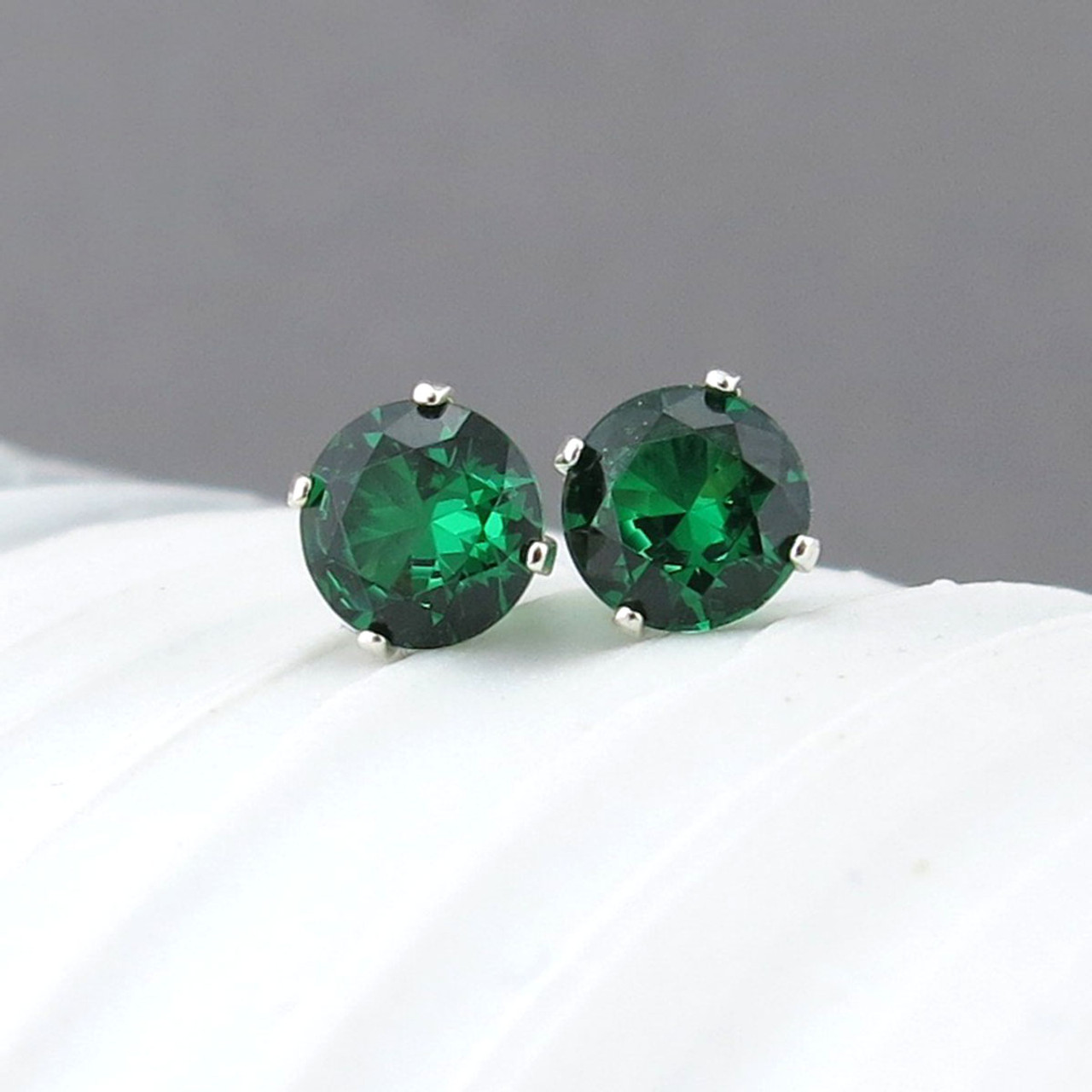 Emerald Earrings Gemstone Stud Dainty 6mm Post Jewelry May 6mm Size