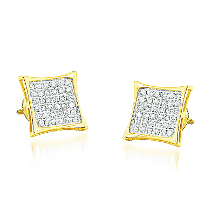 Mens 10K Yellow Gold 1/5 cttw Diamond Kite Earrings 8.28mm Wide