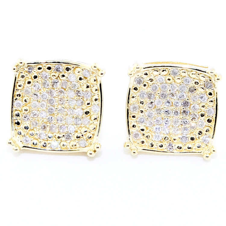 Mens Hip Hop Bling 10K Yellow Gold Diamond Earrings 9mm