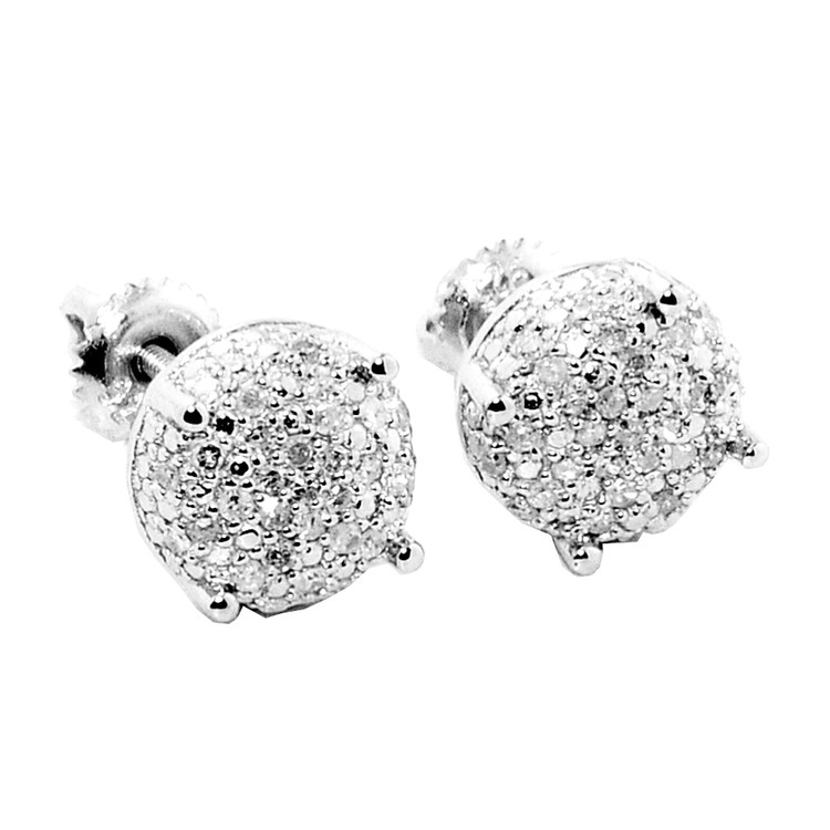 Mens Iced Out 10K White Gold Cube Dice Earrings Pave Diamonds