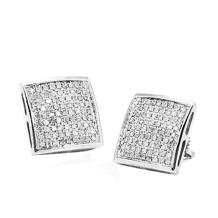 Domed Diamond Earrings 10K White Gold 0.18cttw Set 7.45mm
