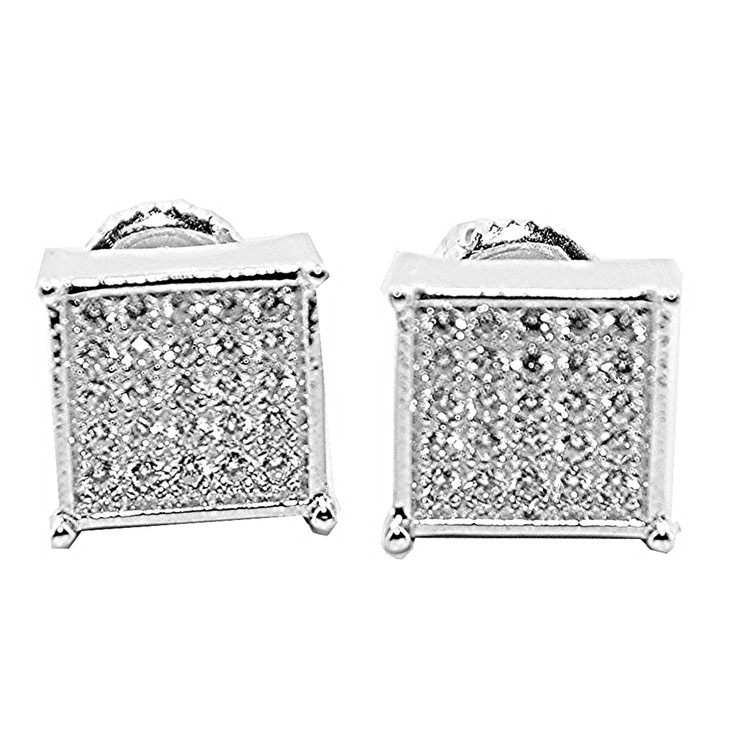 Mens 9.5MM Cubic Zirconia Stud Earrings Sterling Silver