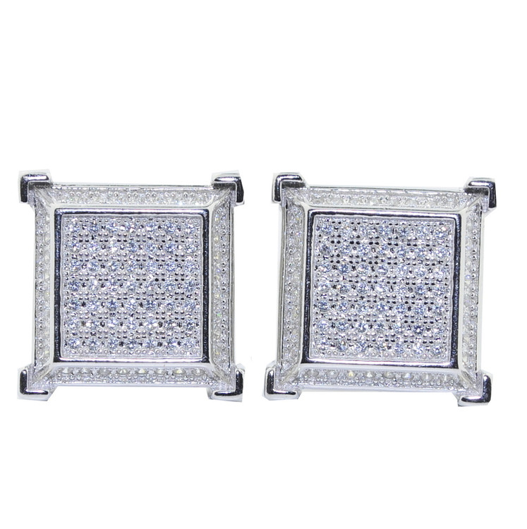 Mens Iced Out 14.5mm Cubic Zirconia Stud Earrings Sterling Silver