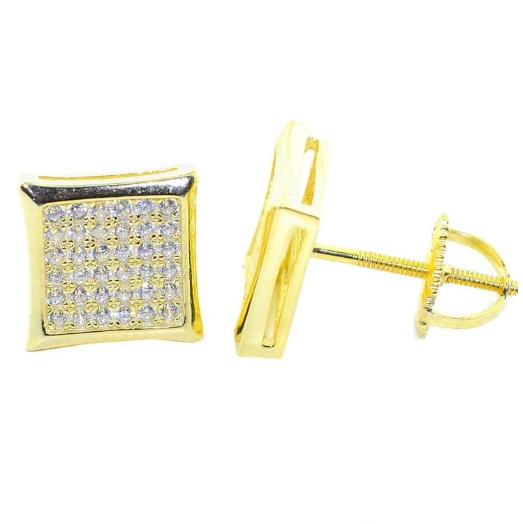 10MM Simulated Diamond Iced Out 14k Gold Over .925 Silver Earrings