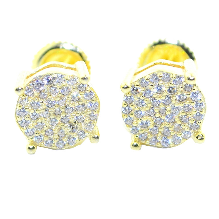 8.5MM Round Simulated Diamond Earrings Sterling Silver Gold Tone