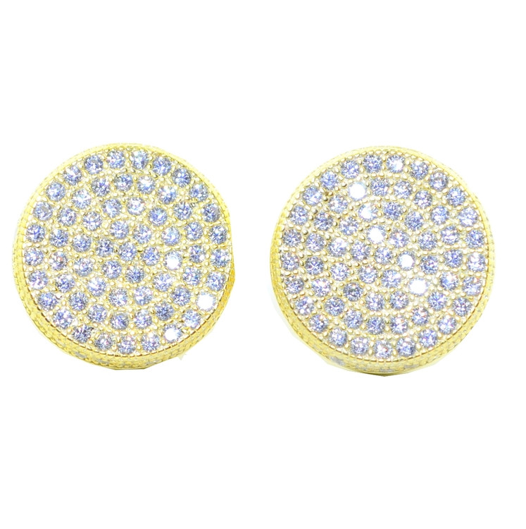 12.5MM Round Simulated Diamond Bling Earrings Silver Gold Tone