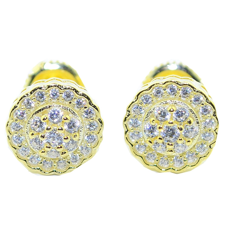 9MM Wide Simulated Diamond Hip Hop Earrings Silver Gold Tone