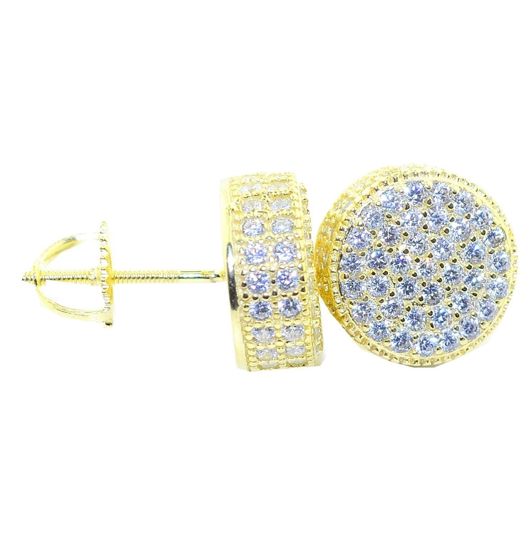 11MM Simulated Diamond Iced Out Earrings 14k Gold Round