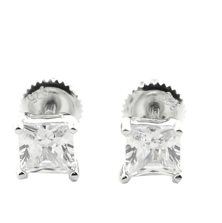 Bling Bling Round Cz Earrings 6.5MM Wide Stud Sterling Silver