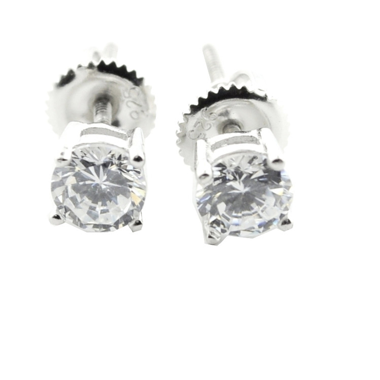 5.5mm Simulated Diamond Round Cut 925 Sterling Silver Bling Earrings