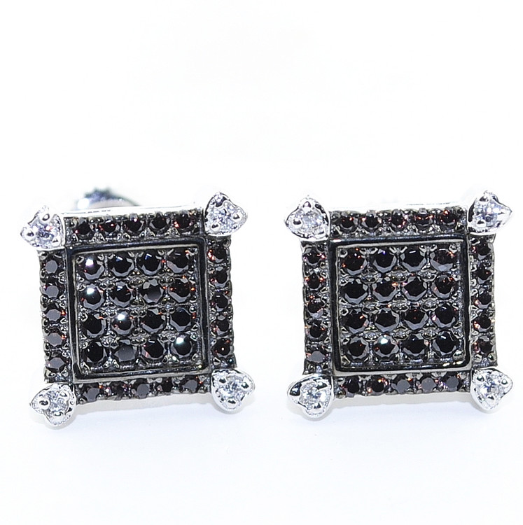 10.5MM Black Stone Simulated Diamond Iced Out Micro-Pave Earrings