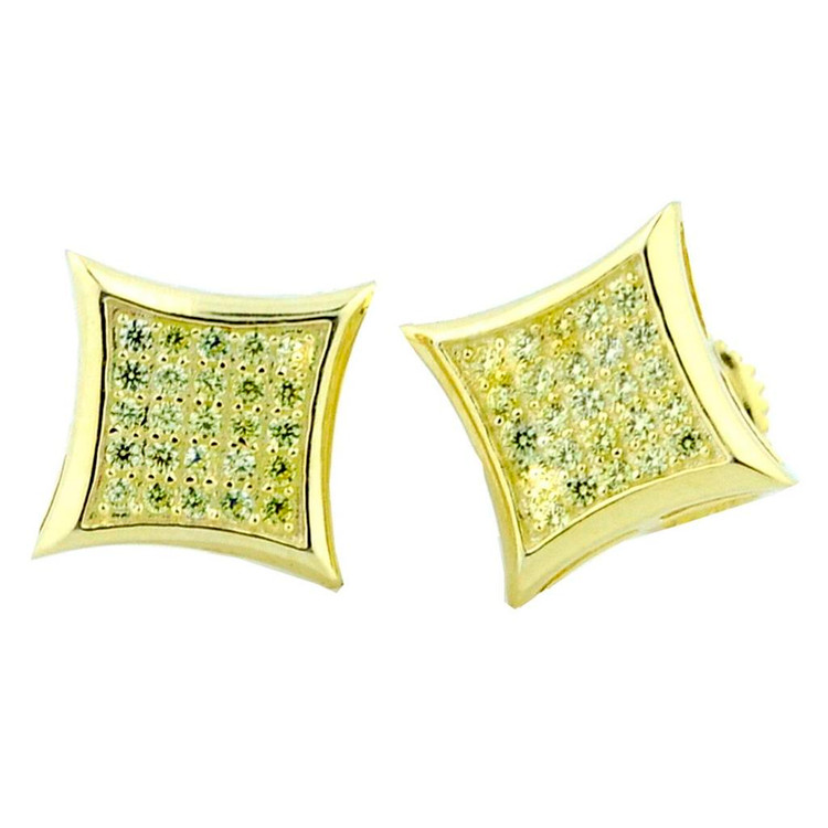 9mm 14K Gold Iced Out Kite Lemonade Diamond CZ Micro Pave Set Earrings